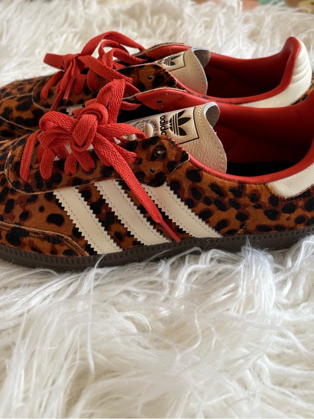 Adidas Samba OG Leopard Pony Hair Sneakers Red Laces JI2734 W 8 - Picture 8 of 9